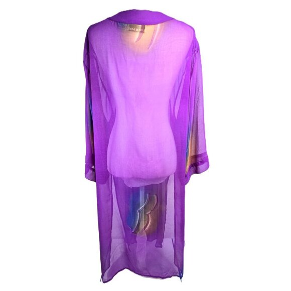 Vintage Liz & Me Purple Butterfly Sheer Long Sleeve Duster Maxi Cadigan - Picture 4 of 9